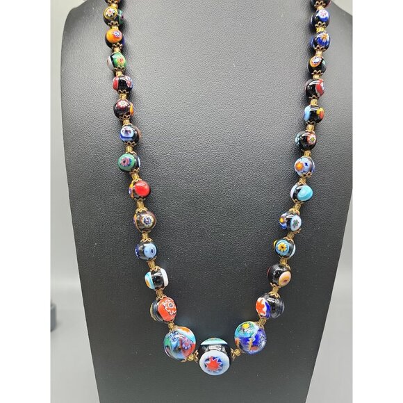 Handpainted Millefiori Pearl Necklace 23" Graduated Sizes Iconic Italian Design - Picture 4 of 16